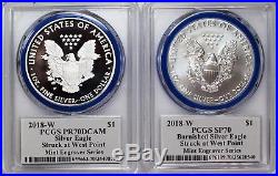 2018 W $1 Silver Eagle PCGS PR70 SP70 Mercanti Mint Engraver Series 2 Coin Set