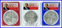 2018 W Burnished Silver Eagle 3 Coin Set PCGS SP70 Donald Trump Red White Blue