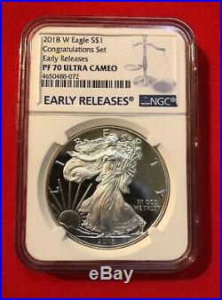 2018 W NGC Proof 70 UC $1 Silver Eagle Congratulations Set Early Releases + OGP