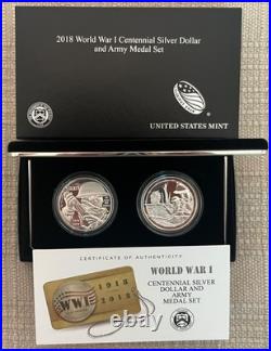 2018 WWI Centennial Commemorative Silver Dollar & Army Medal Set with COA & OGP