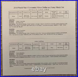 2018 WWI Centennial Commemorative Silver Dollar & Army Medal Set with COA & OGP