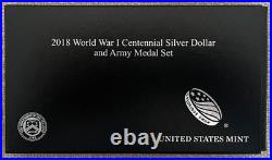 2018 WWI Centennial Commemorative Silver Dollar & Army Medal Set with COA & OGP