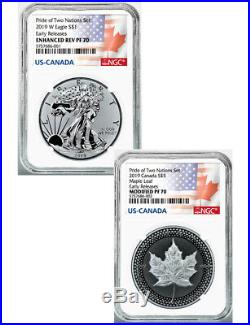 2019 2-Coin Pride of Two Nations Set Silver Eagle Maple ER NGC PF70