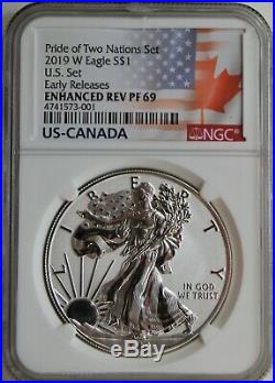 2019 Pride of Two Nations Enhanced Reverse Silver Eagle US Set NGC PF 69 ER
