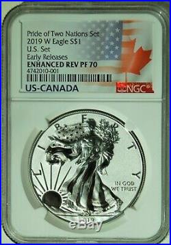 2019 Pride of Two Nations Enhanced Reverse Silver Eagle US Set NGC PF 70 ER