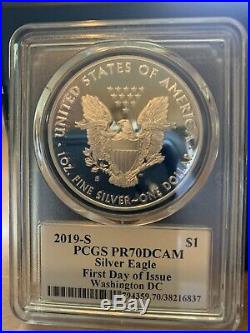 2019 S MERCANTI FLAG Silver Eagle 3-COIN CITY SET PCGS PR70 FDOI POP 36