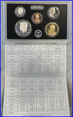 2019 S U. S. Mint 0.999 Silver Proof Set 10 Coins OGP/COA withReverse Proof W Cent