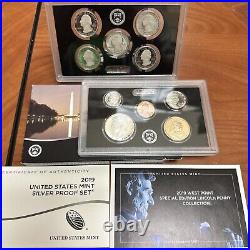 2019 S US Mint Silver Proof Set With2019 Reverse Proof Penny All COAs & OG Box