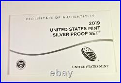 2019 United States Mint SILVER Proof Set (S), COA and 2019 W Reverse Proof Cent