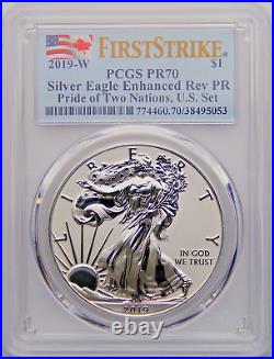 2019 W $1 Enhance Reverse Proof Silver Eagle PCGS PF70 FS Pride of Two Nations