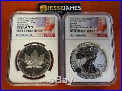 2019 W Enhanced Reverse Proof Silver Eagle & Maple Ngc Pf70 Pride Of Nations Set