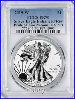 2019-W Pride of Two Nations Enhanced Rev Proof Silver Eagle PR70 U. S. Set PCGS