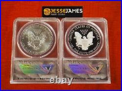 2019 W Proof & Unc Silver Eagle Anacs Pr70 Ms70 First Strike 2 Coin Set