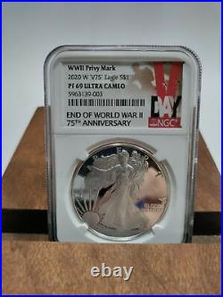 2020 End of World War II 75th Anniversary 1 Oz Silver Proof Medal NGC PF70