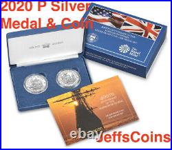 2020 P 400th Anniversary of Mayflower Voyage 2 Silver Set Proof Coin +Medal 20XB