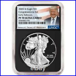 2020-W Proof $1 American Silver Eagle Congratulations Set NGC PF70UC Trump ER La