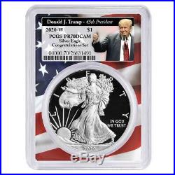 2020-W Proof $1 American Silver Eagle Congratulations Set PCGS PR70DCAM Trump 45