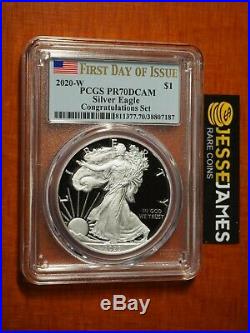 2020 W Proof Silver Eagle Pcgs Pr70 Dcam First Day Of Issue Congratulations Set