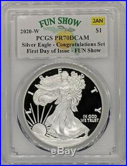 2020 W Silver Eagle Congratulations Set $1 PCGS PR70DCAM FDOI Fun Show