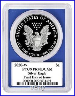 2020 W Silver Eagle Proof PCGS PR70 Red White Blue Set First Day Donald Trump
