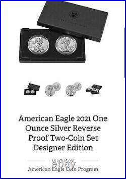 2021 American Silver Eagle Reverse Proof Two Coin Set Designer Edition 2 Oz