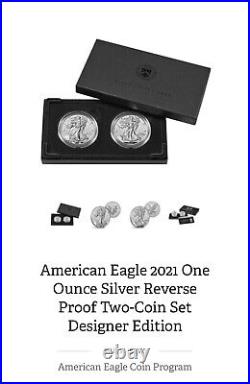2021 American Silver Eagle Type 2 1oz Silver Reverse Proof 2 Coin Set. Read Desc