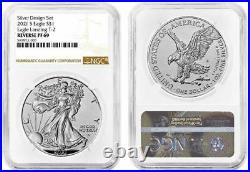 % 2021 NGC PF69 Reverse Proof American Silver Eagle Designer 2pc Set, Brown