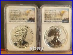 2021 NGC PF70 American Eagle 1 oz Silver Reverse Proof 2 Coin Designer Set