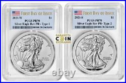 2021 PCGS PR-70 American Eagle One Ounce Silver Reverse Proof Two-Coin Set FDOI