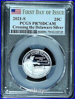 2021 S 25C SILVER CROSSING The DELAWARE PR70DCAM PCGS FIRST DAY ISSUE