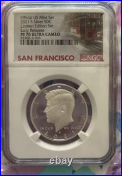 2021 S US Mint Silver 7-Coin Proof Set, NGC PF70 PR70 Complete Perfect, Gaudioso