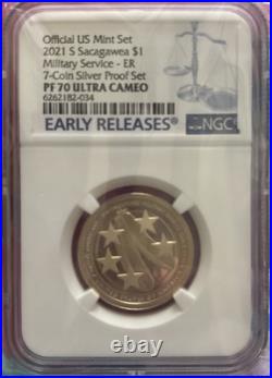 2021 S US Mint Silver 7-Coin Proof Set, NGC PF70 PR70 Complete Perfect, Gaudioso