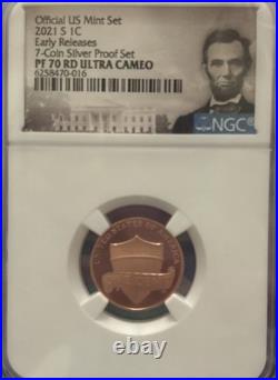 2021 S US Mint Silver 7-Coin Proof Set, NGC PF70 PR70 Complete Perfect, Gaudioso