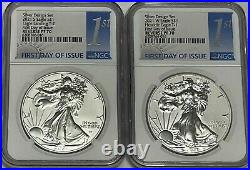 2021 S W $1 NGC PF70 REVERSE PROOF FDOI FIRST DAY SILVER EAGLE 2pc DESIGNER SET