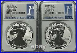 2021 S W $1 NGC PF70 REVERSE PROOF FDOI FIRST DAY SILVER EAGLE 2pc DESIGNER SET