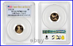 2021 W Pcgs PF70 4 coin Set 1.85 Ozt First Day Issue Proof Gold Eagle