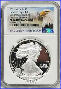 2021 W Proof Silver Eagle From Congratulations Set, T-1, Ngc Pf70uc Fdoi