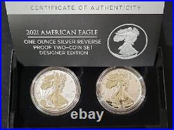2021 W & S Reverse Proof 2-Coin Silver Eagle Ounce Designer Edition Set Unopened