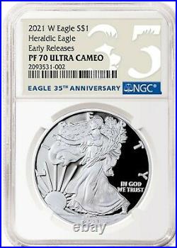 2021 W Silver American Eagle S$1 Heraldic Type 1 Ngc Pf70 Er First Cameo 35