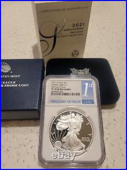 2021 W Type 1 American Silver Eagle First Day of Issue NGC PF70 UCAM PR70 FDOI