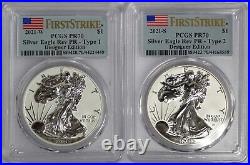2021 WS $1 Silver Eagle Rev Proof 2-Coin Designer Edition Set PCGS PR70 FS