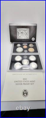 2022-S U. S. Silver Proof Set Complete 10-Coin Set, with Box and COA 2022-S U. S. Silver Proof Set Complete 10-Coin Set, with Box and COA