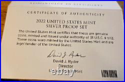 2022 SILVER US Proof 10 Coin SetOriginal Packaging &COA Complete & beautiful