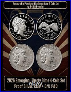 2026 Emerging Liberty Dime 4-coin Set Proof(silver & Clad) + Bu P&d In-stock