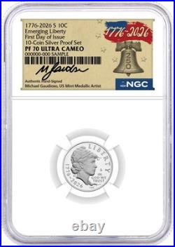 2026 S Silver Proof 10-Coin Set NGC PF70 UCAM First Day of Issue Gaudioso