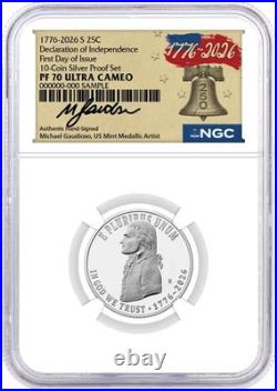 2026 S Silver Proof 10-Coin Set NGC PF70 UCAM First Day of Issue Gaudioso