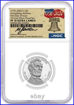 2026 S Silver Proof 10-Coin Set NGC PF70 UCAM First Day of Issue Gaudioso