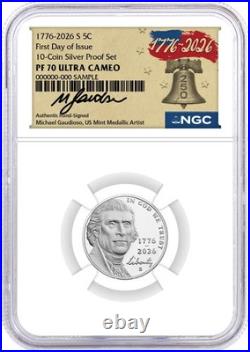 2026 S Silver Proof 10-Coin Set NGC PF70 UCAM First Day of Issue Gaudioso