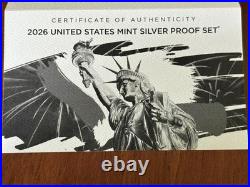 2026-S U. S. Mint Silver Proof Set 250th Anniversary 1776-2026 COA OGP IN HAND