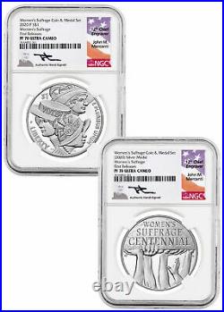 2Pc 2020P Women's Suffrage Silver Dollar &Medal Set NGC PF70 FR Mercanti Signed